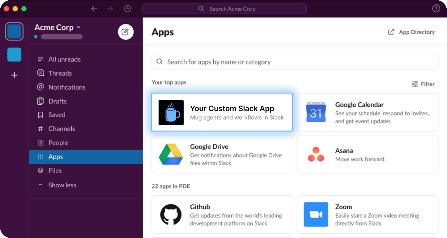 Custom Slack app